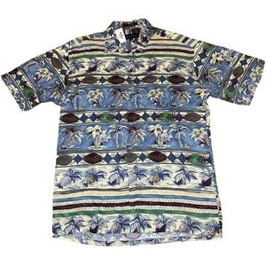 VINTAGE MENS HAWAIIAN‎ SHIRT CROFT& BARROW TROPICAL ISLAND PALM TREES COCONUT M